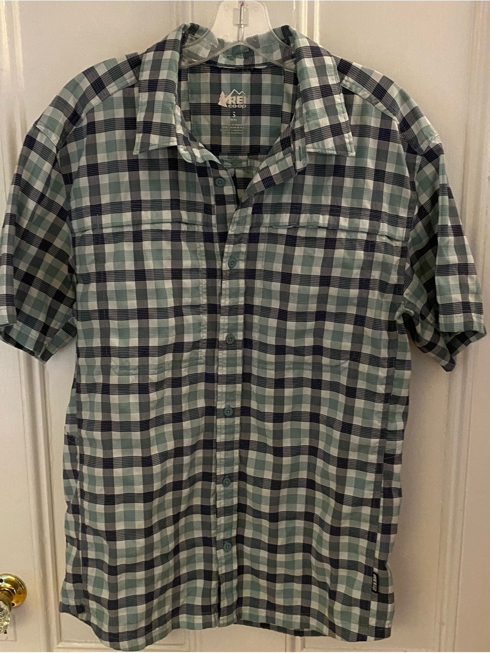REI Shirt Mens S Short Sleeve Button Front Pocket Casual Outdoors Plaid Gorpcore